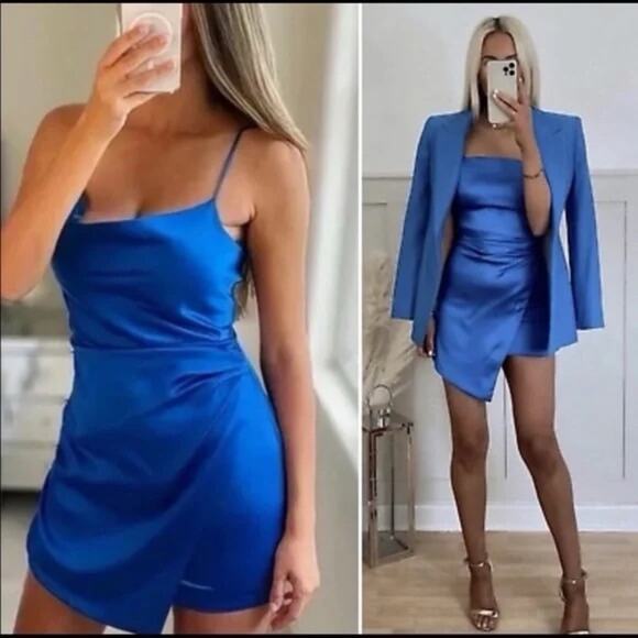 Zara Women's Blue Satin Dress NWOT Size Xsmall - Picture 5 of 5